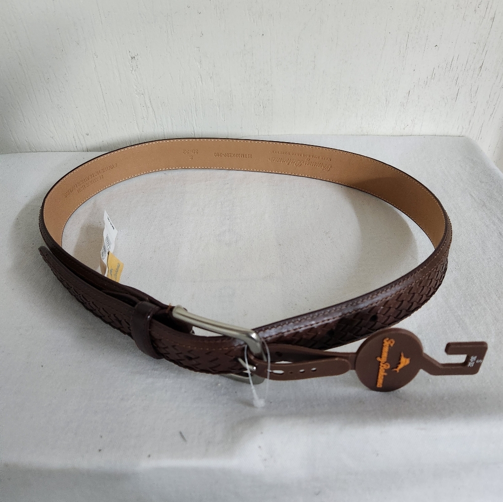 NWT Tommy Bahama Men's Leather Basket Weave Belt Small (Size 30”-32"BROWN)